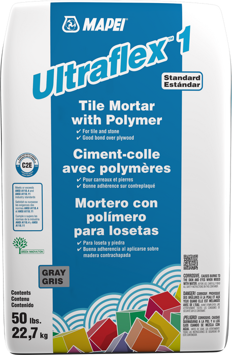 Mapei Ultraflex 1 Polymer-Modified Mortar, Grey - 50 lb Bag