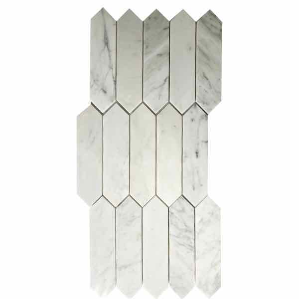 Carrara Elongated Marble Hexagon 2"x8"