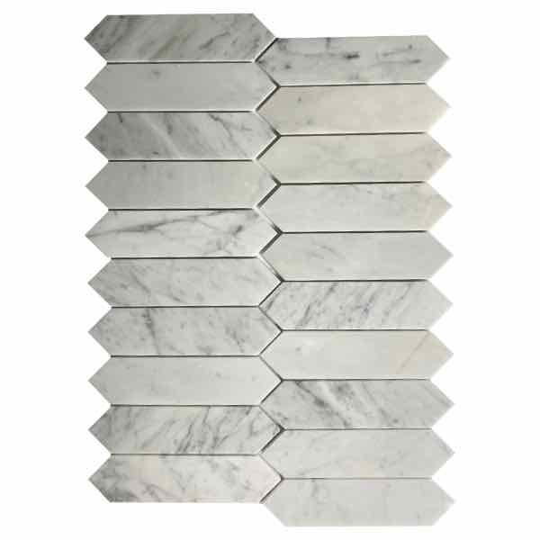 Carrara Elongated Marble Hexagon 2"x8"