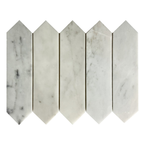 Carrara Elongated Marble Hexagon 2"x8"