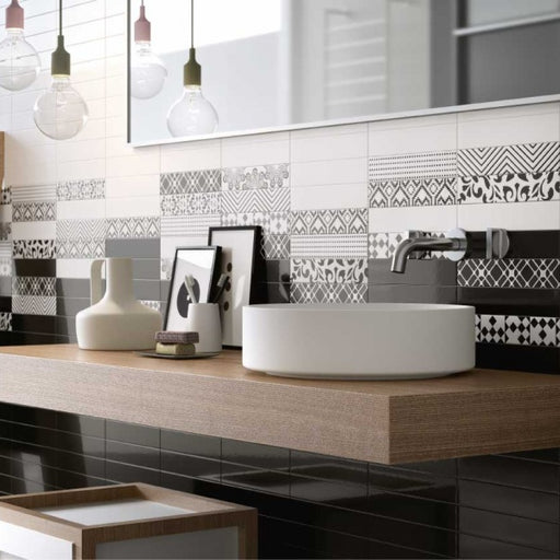 Op-Art Nero Subway Tile 2"x10" - Faiola Tile